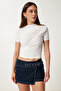 Women's Ecru Gathered Sandy Knitted Blouse Ff00172