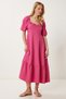 Women's Dark Pink Flounced Summer Crinkle Knitted Dress Fk00014 - 2