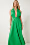 Women's Green Halter Neck Summer Linen Dress Fk00020 - 4
