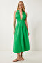 Women's Green Halter Neck Summer Linen Dress Fk00020
