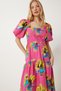 Women's Pink Yellow Patterned Summer Midi Poplin Dress Fk00017 - 3