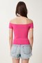 Women's Dark Pink Boat Neck Summer Knitwear Blouse Ns00417 - 5