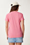 Women's Pink Stone Detailed Teddy Bear Printed Knitted T-Shirt Bw00001 - 5