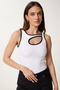 Women White Contrast Cut Out Detailed Knitted Blouse Us00965 - 3