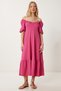 Women's Dark Pink Flounced Summer Crinkle Knitted Dress Fk00014 - 3