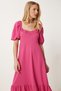 Women's Dark Pink Flounced Summer Crinkle Knitted Dress Fk00014 - 4
