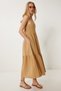 Women's Camel Back Low-Cut Summer Linen Dress Fk00027 - 4