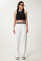 Women's Ecru Draped Wide Leg Summer Pants Us00994 - 3