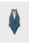 Striped Halter Neck Swimsuit - 3
