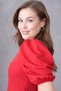 Balloon Sleeve Round Neck Stretchy Scuba Crepe Fabric Midi Length Flared Cut Red Evening Dress 092 - 5