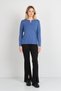 Women's Long Sleeve Blouse with Chain Buckle on the Collar and Side Slits 24014 Indigo