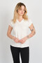 Women's V-Neck Shoulder and Back Tulle Detailed Short Sleeve Blouse 4148 Ecru