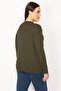 Women's Large Size Khaki High Collar Lycra Blouse 65n30162 - 5