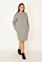 Women's Plus Size Gray Plaid Print Crew Neck Side Pocket Dress 65n30783