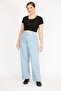 Women's Blue Large Size 5 Pockets Lycra Free Jeans 65n36039
