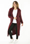 Women's Large Size Claret Red Slit Thick Knitwear Long Cardigan 65N37131 - 6