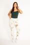 Women's Large Size Beige Cotton Fabric Patterned Leggings Trousers 65n29873 - 6