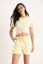 Women's Lemon Yellow Elastic Waist Pocket Detail High Waist Tasseled Short Linen Shorts Yp5322 60283389 - 3