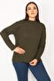 Women's Large Size Khaki High Collar Lycra Blouse 65n30162 - 3