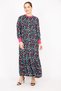 Women's Black Large Size Woven Viscose Fabric Collar and Cuff Ribbed Long Dress 65n35830 - 6