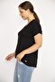 Women's Black Plus Size Bike Collar Short Sleeve Long Back Blouse 65n36549 - 3