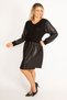Women's Large Size Black Viscose Dress with Lacquered Skirt and Sleeves 65n29932 - 5