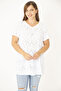 Women's Large Size White Perforated Fabric V-Neck Short Sleeve Blouse 65N36944 - 3