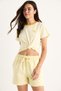 Women's Lemon Yellow Elastic Waist Pocket Detail High Waist Tasseled Short Linen Shorts Yp5322 60283389 - 4