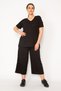 Women's Black Camisole Knitted Elastic Waist Wide Leg Trousers V-Neck Blouse Suit 65N32939 - 3