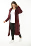 Women's Large Size Claret Red Slit Thick Knitwear Long Cardigan 65N37131 - 7
