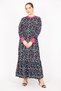 Women's Black Large Size Woven Viscose Fabric Collar and Cuff Ribbed Long Dress 65n35830 - 5