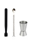 Black Mojito Muddler and Bar Set, 25 cm Jigger and Spoon Set
