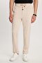 Men's Slim Fit Cotton Tie Waist Side Pockets Folded Leg Jogger Beige Trousers