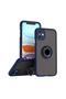 Apple iPhone 12 Compatible Case with Ring Stand Extra Impact Protection Hard Silicone Cover - Navy Blue
