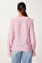 Flounced Buttoned V-Neck Linen Blended Blouse Light Pink Ldp0049 - 6