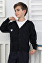 8-9-10-11-12 Years Old Dark Blue Buttoned Knitwear School Children's Cardigan - 7