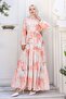 Patterned Hijab Dress Salmon 558