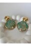 Mussel Figured Pearl Detail Green Earrings - 2