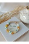 Yellow Agate Natural Stone Green Flower Porcelain Beads Special Design Bracelet - 3