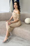 Women Asymmetrical Hem Off Shoulder Midi Length Sequin Evening Dress Gold, Black - 3
