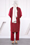 Burgundy Hooded Striped Tunic Trousers Suit - 3