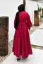 Pleated Poplin Dress Burgundy - 4