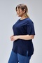Large Size Navy Blue Boyfriend Crew Neck Slit 100% Cotton T-Shirt - 4