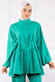 Green Bat Sleeve Dumbbell Tunic Pants Suit - 4