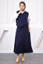 Navy Blue Single Pocket Vest Skirt Suit