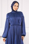 Navy Blue Balloon Sleeve Pleated Chiffon Evening Dress - 4