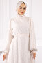 Beige Sleeve Tie Belted Evening Dress - 4