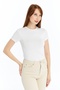 Women's White Round Neck Short Sleeve Viscose Blouse - 2