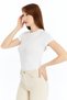 Women's White Round Neck Short Sleeve Viscose Blouse - 4