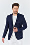 Manzoni Men's Navy Blue Polyviscose Fabric Mono Collar Slim Fit Blazer Jacket - 2
